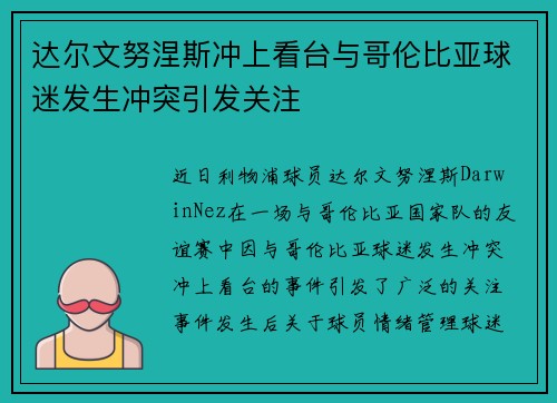 达尔文努涅斯冲上看台与哥伦比亚球迷发生冲突引发关注