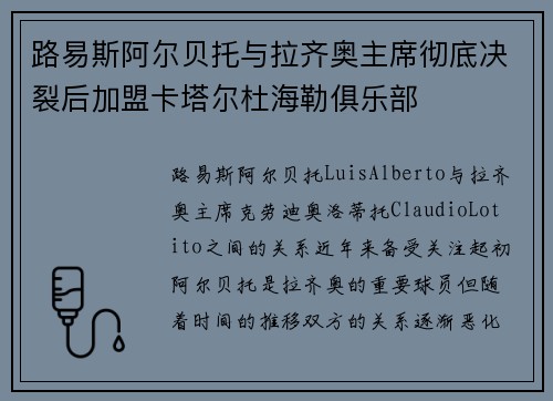 路易斯阿尔贝托与拉齐奥主席彻底决裂后加盟卡塔尔杜海勒俱乐部